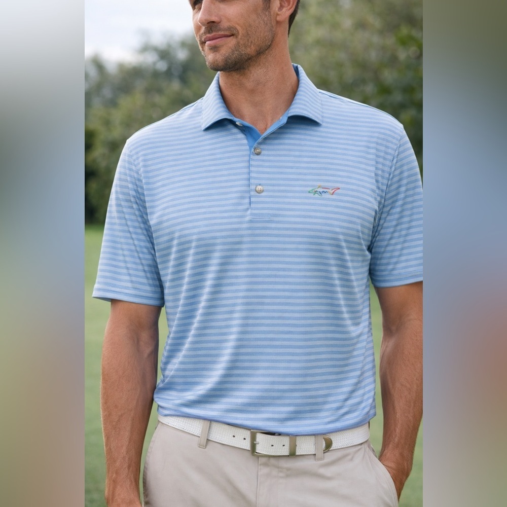NWT Greg Norman Play Dry Golf Polo Shirt Men’s Medium Blue Striped